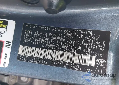 2016 Toyota Corolla S Plus z USA, uszkodzony, nr VIN 2T1BURHE1GC703463